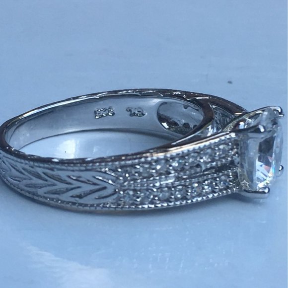 Sterling Silver Ring, Solitaire With Accents, Cubic Zirconia, Engagement, Size 9 - Picture 8 of 10